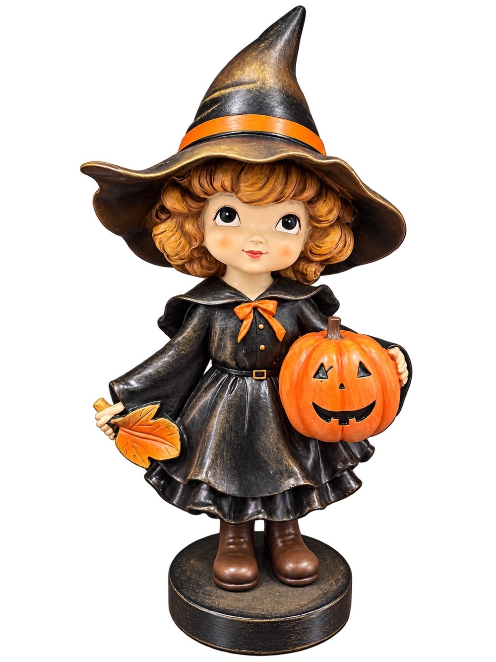 Vintage Halloween Style Witch Girl w/ Jack-O-Lantern Pumpkin Figurine 🎃